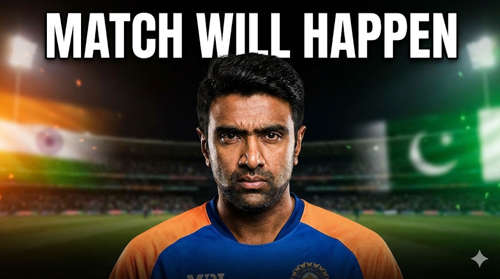 Featuring former spinner Ravichandran Ashwin with an intense