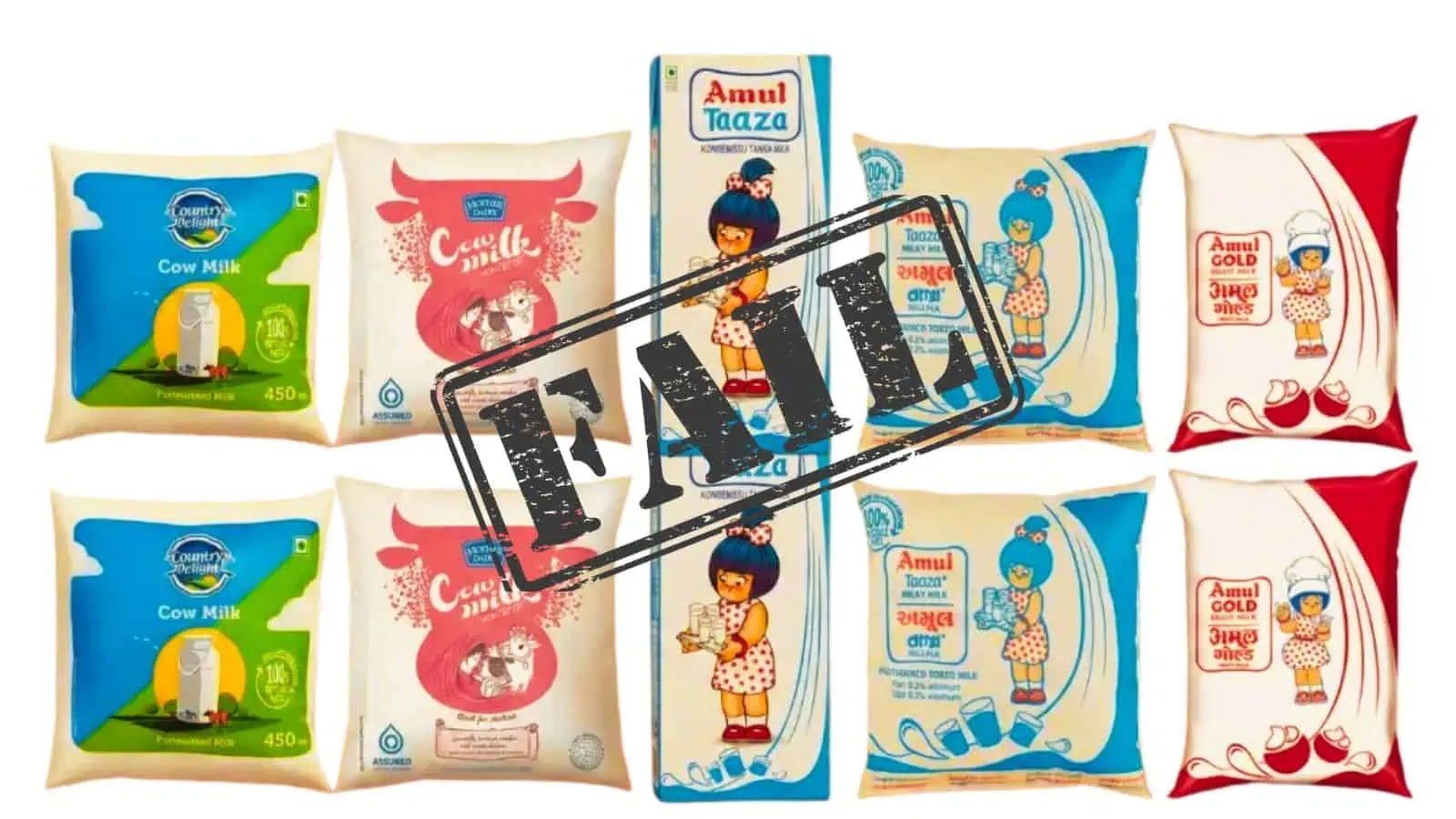 close‑up hand holding an Amul milk pouch